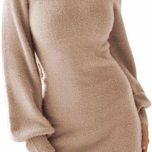 EXLURA Women's 2023 Mock Neck Ribbed Long Sleeve Bodycon Pullover Cute Mini